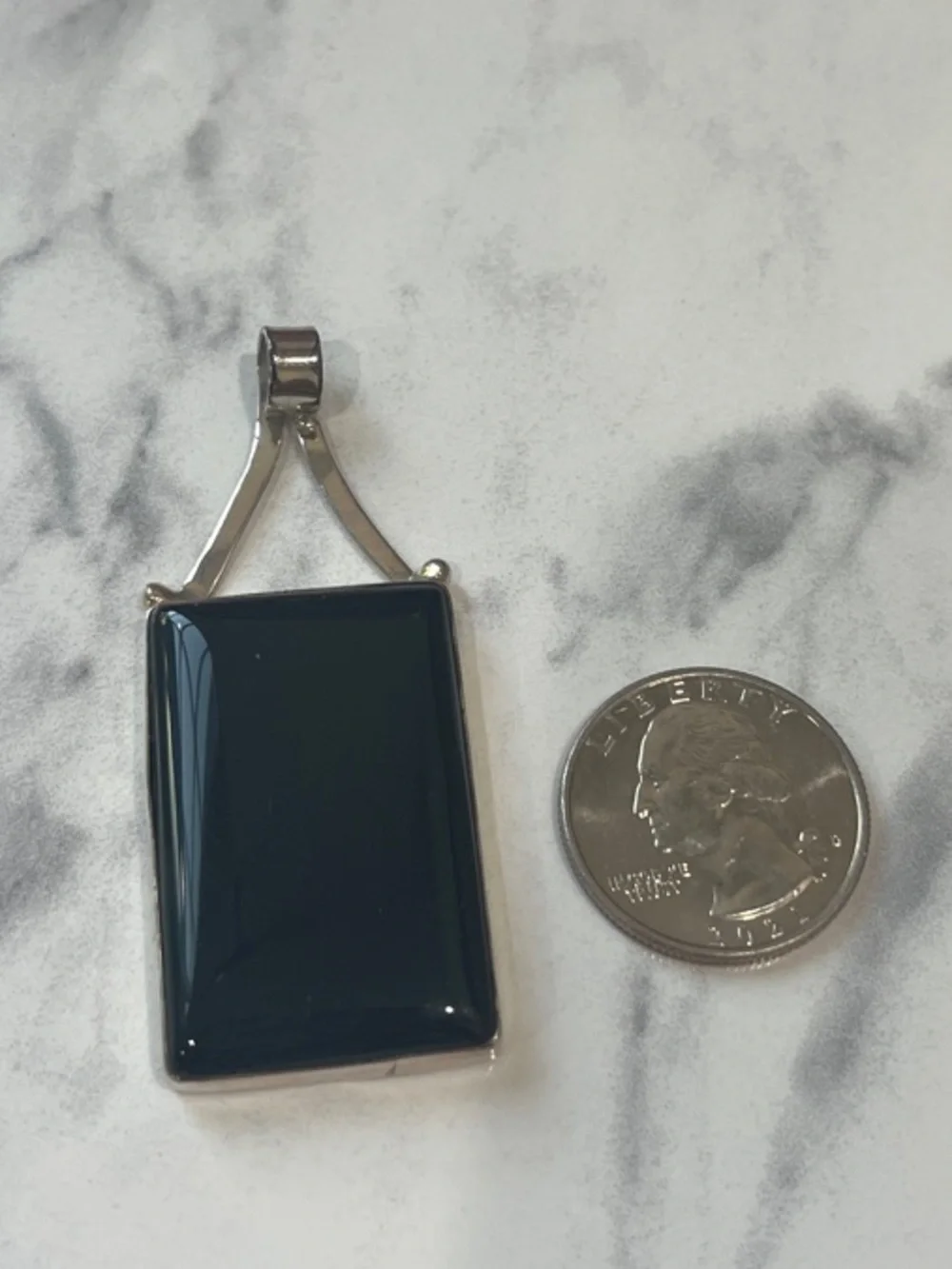 Sterling Silver Black Onyx Rectangle Pendant